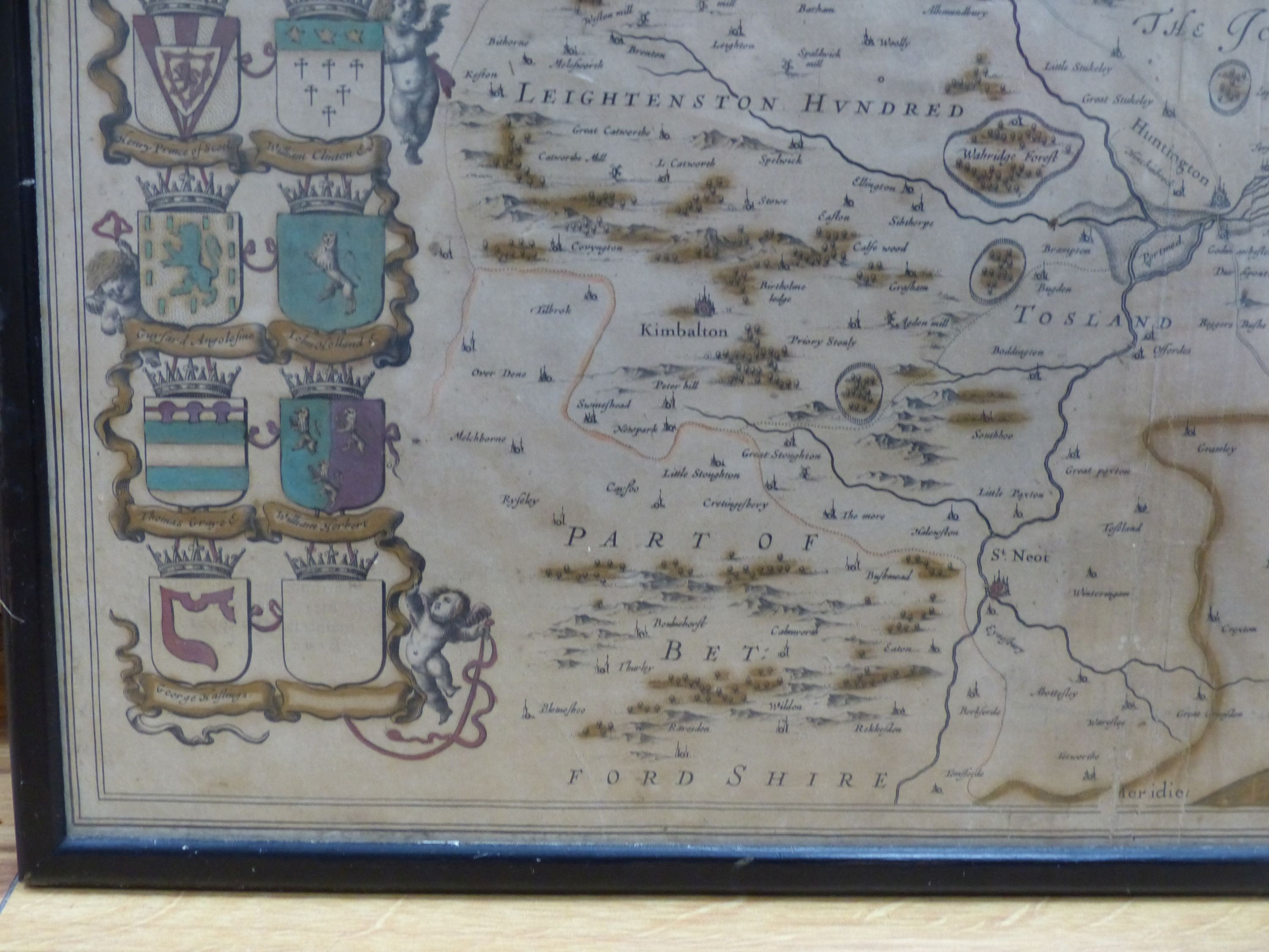 Blaeu, coloured engraving, Map of Huntingdonensis, c1700, 40 x 50cm